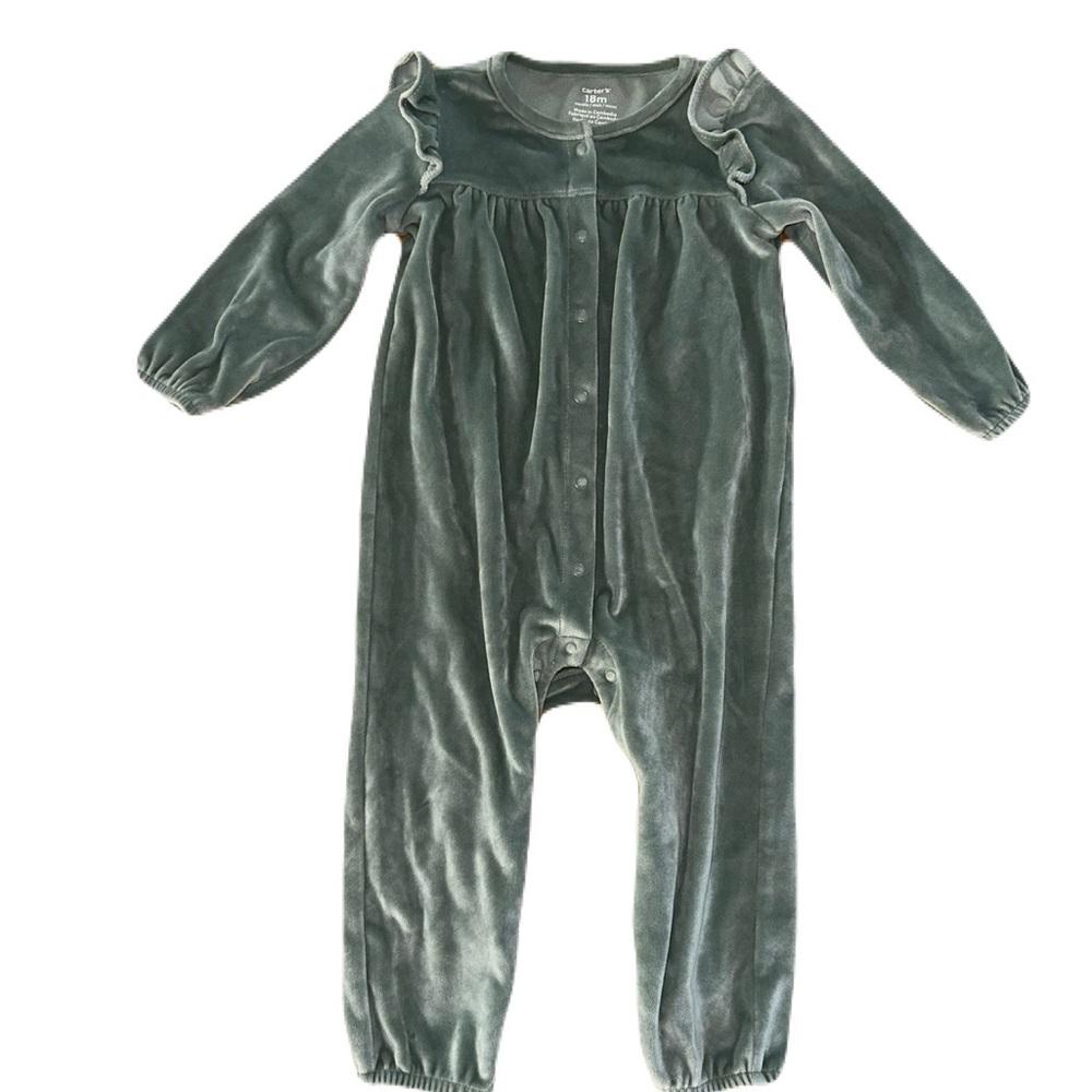 CARTER's Green Velvet Long Sleeve Romper 18M